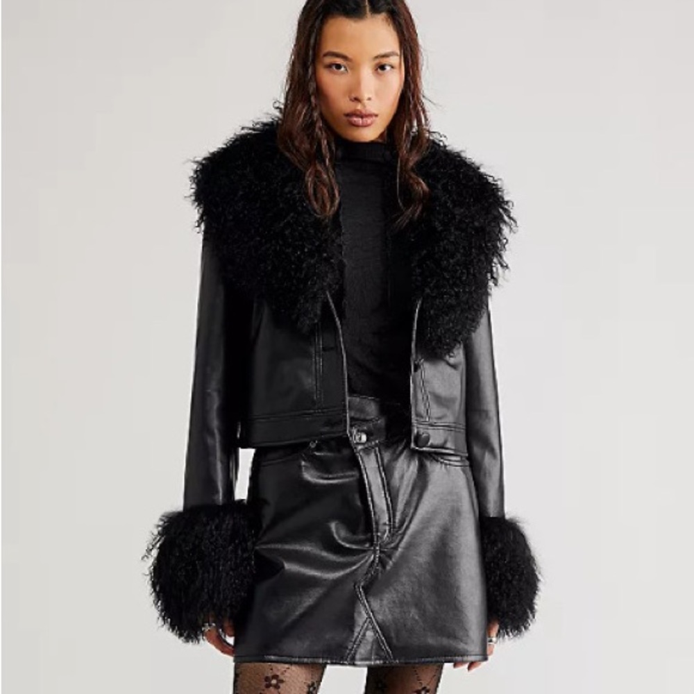Charlotte Simone Cropped Penny Leather Jacket